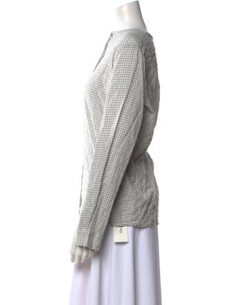 Apuntob Plaid Print Mock Neck Button-Up Top