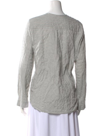 Apuntob Plaid Print Mock Neck Button-Up Top