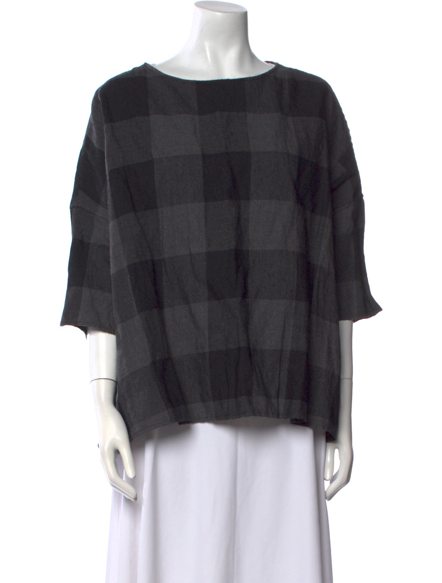 Apuntob Virgin Wool Plaid Print Blouse