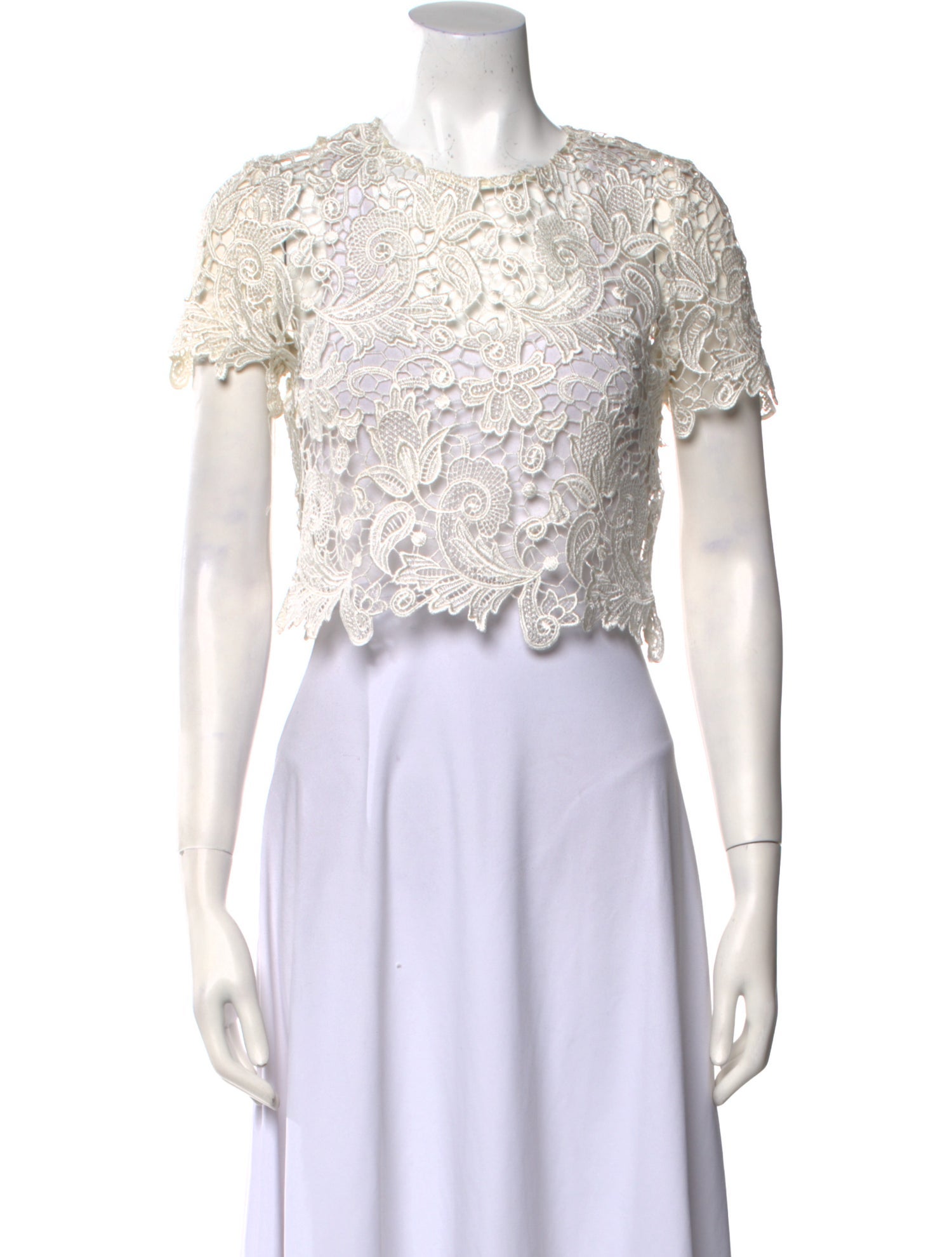 ABYSS BY ABBY Lace Pattern Crew Neck Crop Top