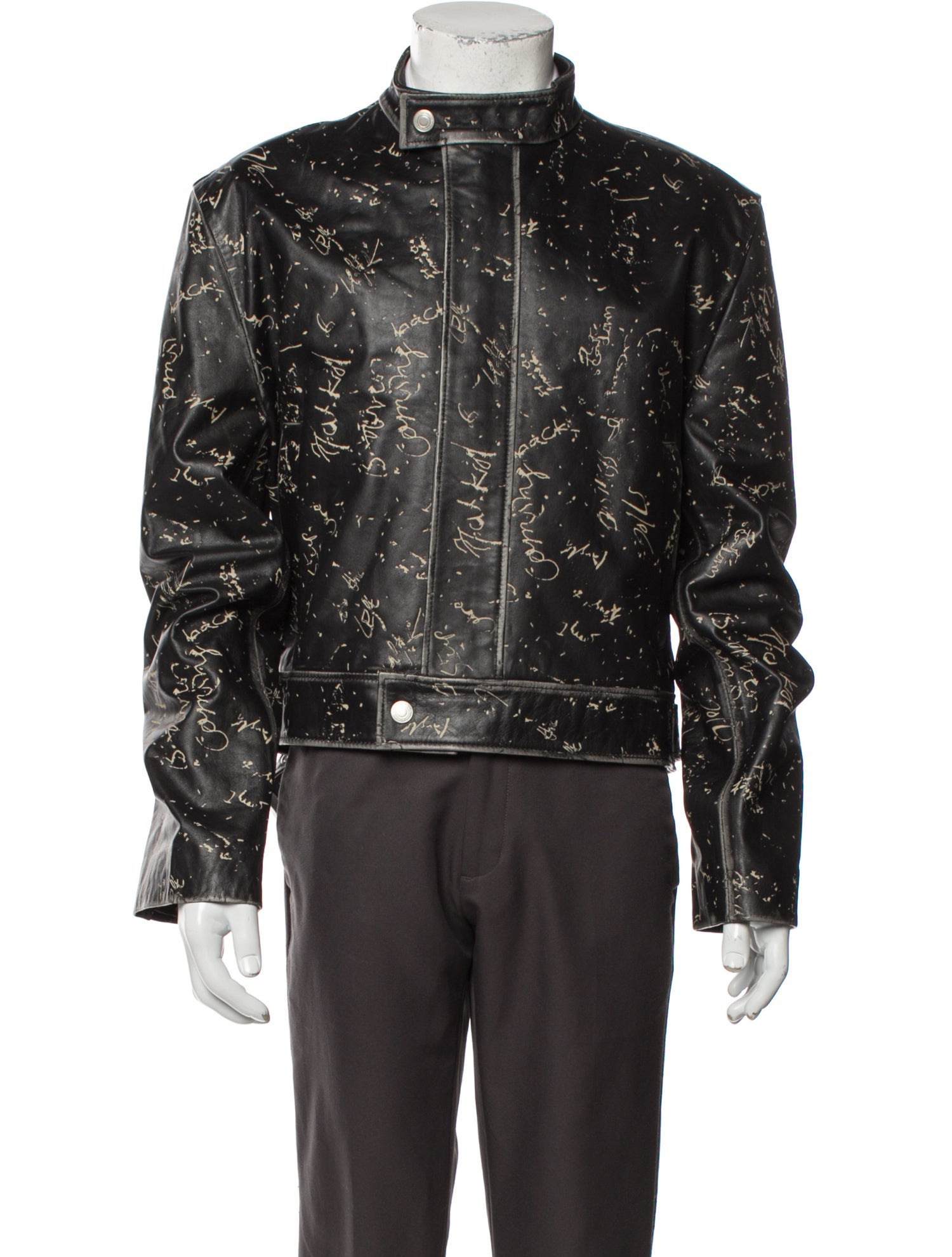 Achilles Ion Gabriel Leather Printed Moto Jacket w/ Tags