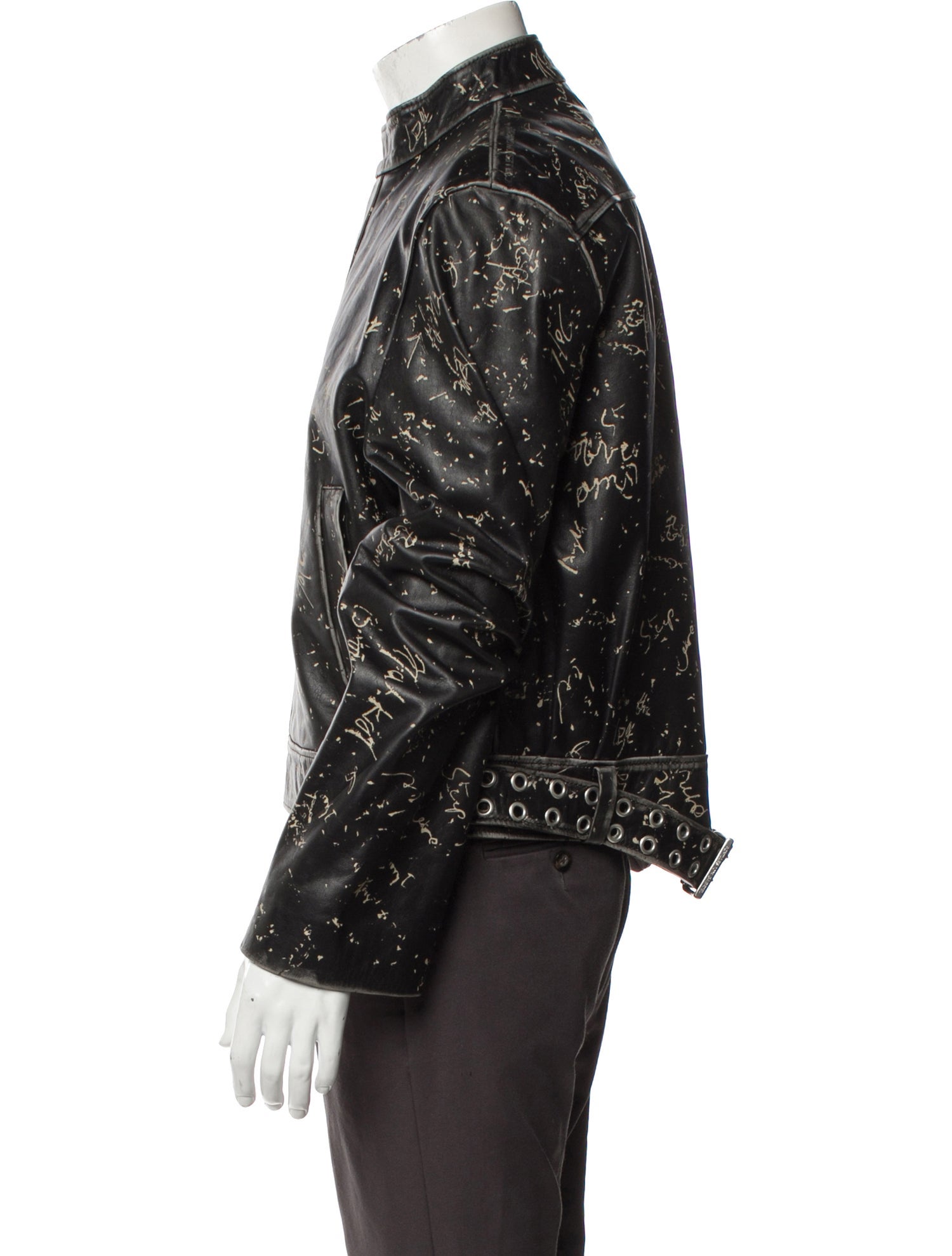 Achilles Ion Gabriel Leather Graphic Print Moto Jacket w/ Tags