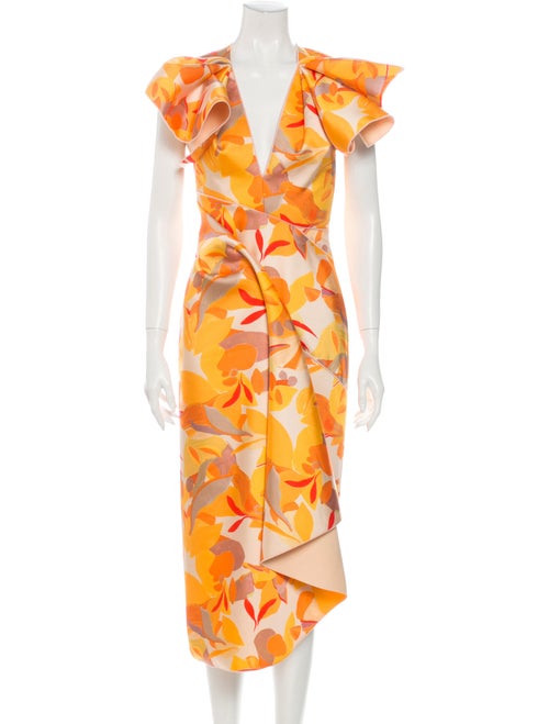 Acler Floral Print Midi Length Dress Yellow