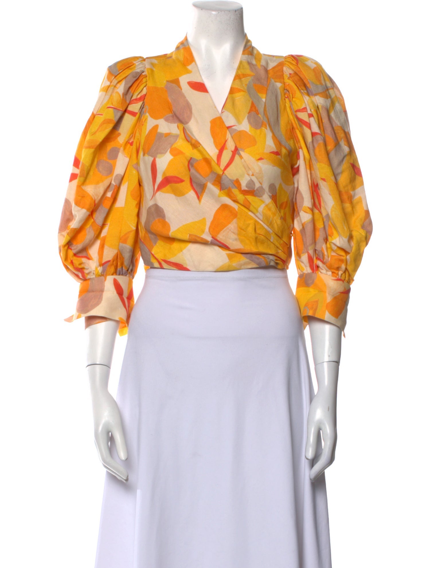 Acler Printed Three-Quarter Sleeve Crop Top