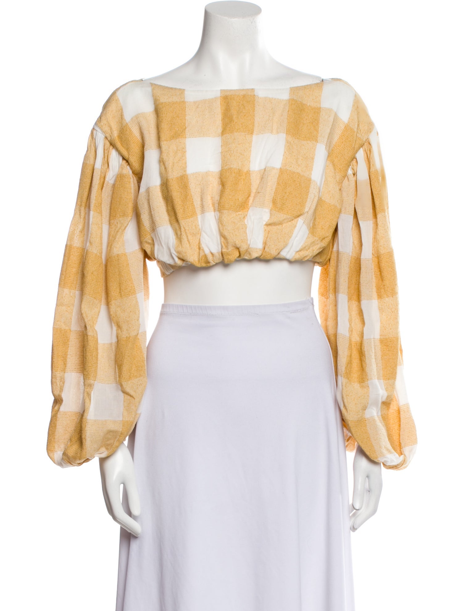 Acler Plaid Print Bateau Neckline Crop Top