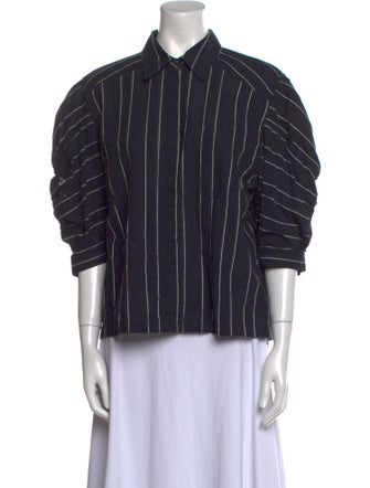 Acler Striped Three-Quarter Sleeve Button-Up Top