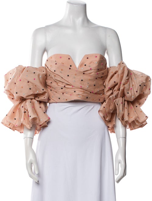 Acler Polka Dot Print Off-The-Shoulder Crop Top