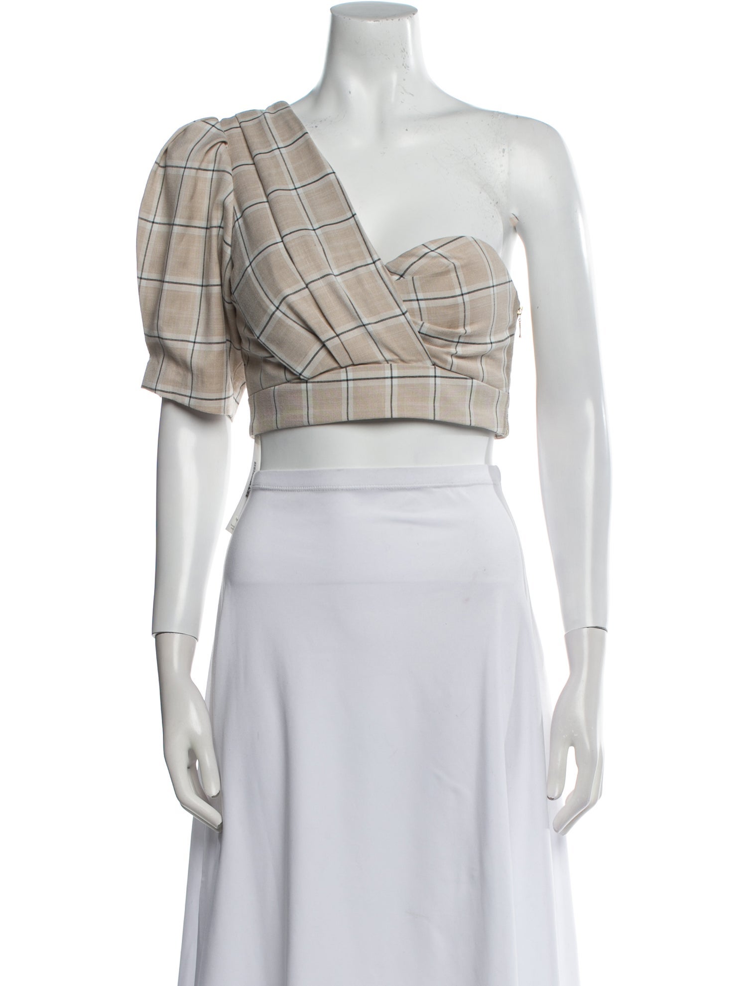 Acler Plaid Print One-Shoulder Crop Top