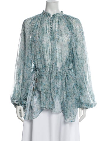Pre-owned Acler Floral Print Long Sleeve Blouse In Blue