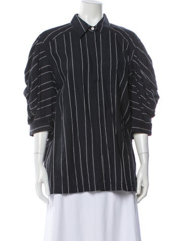 Pre-owned Acler Striped Three-quarter Sleeve Blouse In Black