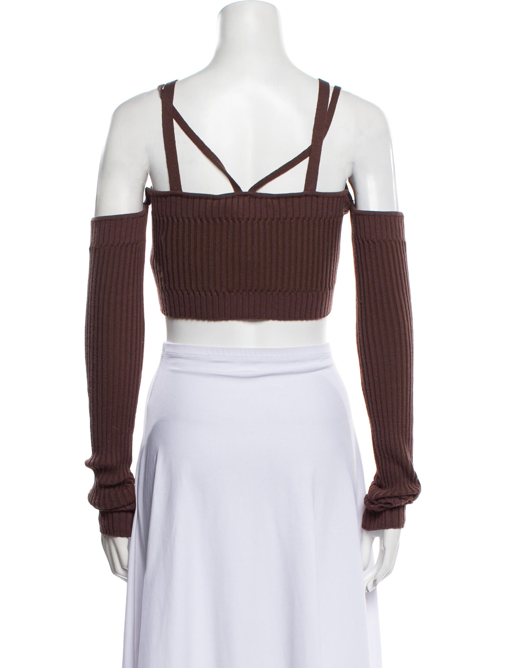 Andrea Adamo Square Neckline Long Sleeve Crop Top