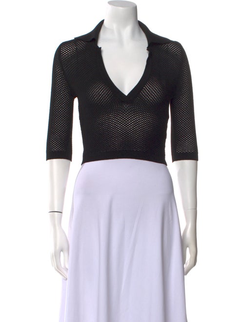 Andrea Adamo V-Neck Three-Quarter Sleeve Crop Top