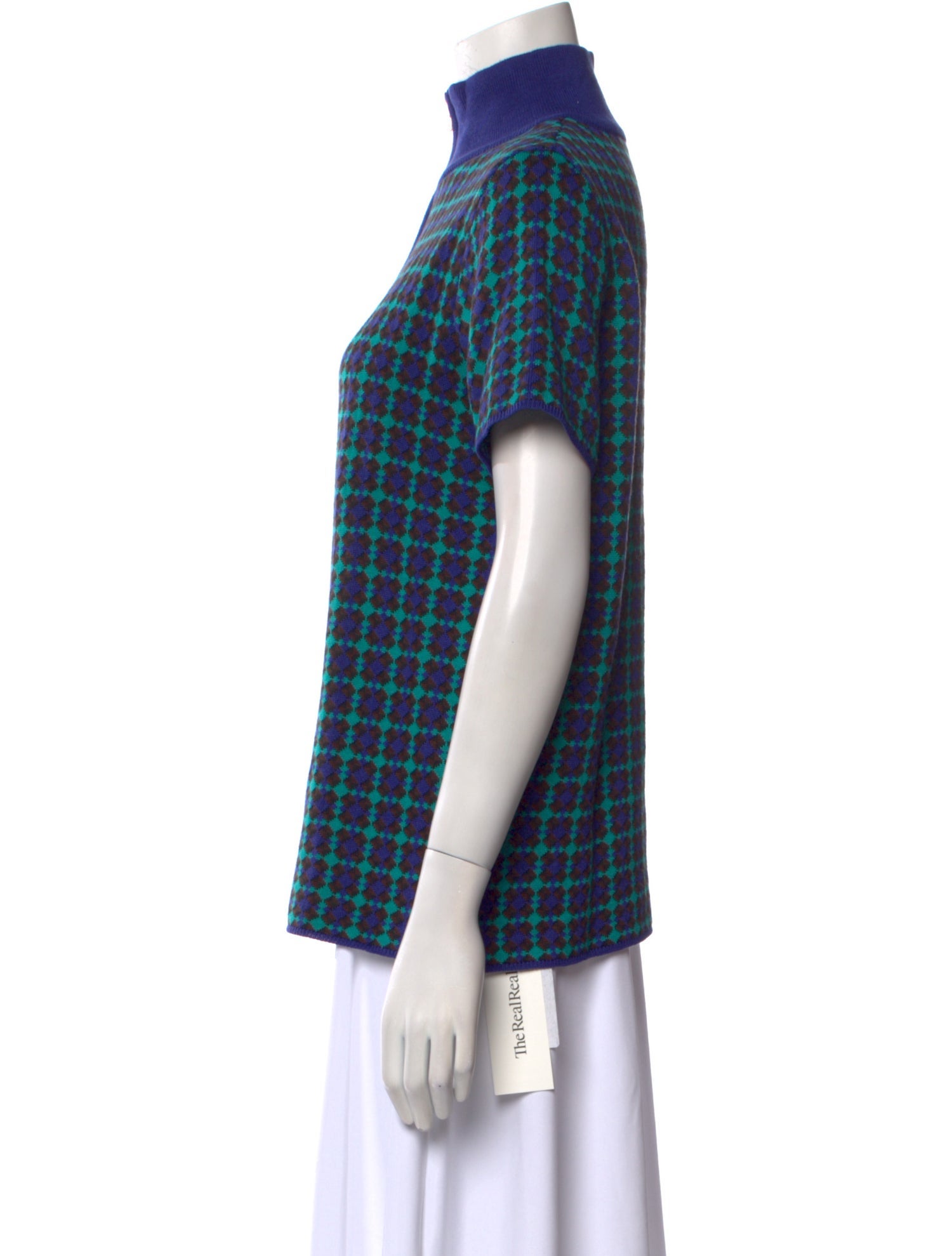 Adrian Cashmere Plaid Print Mock Neck Button-Up Top