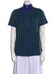 Adrian Cashmere Plaid Print Mock Neck Button-Up Top