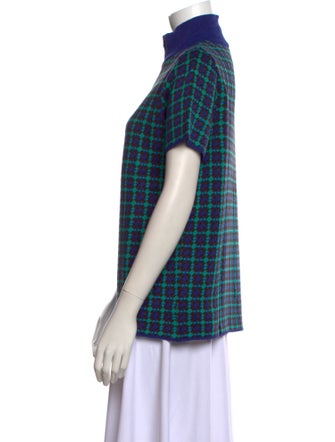 Adrian Cashmere Plaid Print Mock Neck Button-Up Top