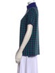Adrian Cashmere Plaid Print Mock Neck Button-Up Top