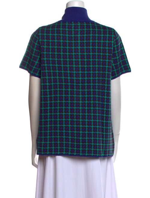 Adrian Cashmere Plaid Print Mock Neck Button-Up Top