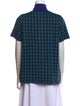 Adrian Cashmere Plaid Print Mock Neck Button-Up Top
