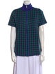 Adrian Cashmere Plaid Print Mock Neck Button-Up Top