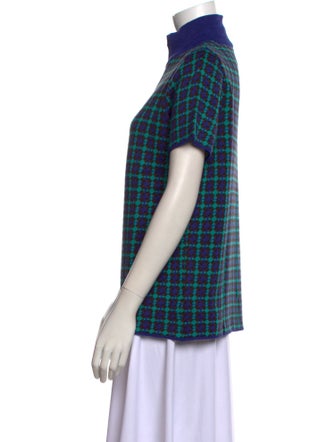 Adrian Cashmere Plaid Print Mock Neck Button-Up Top
