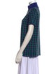 Adrian Cashmere Plaid Print Mock Neck Button-Up Top