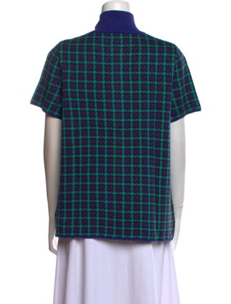 Adrian Cashmere Plaid Print Mock Neck Button-Up Top
