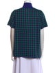 Adrian Cashmere Plaid Print Mock Neck Button-Up Top