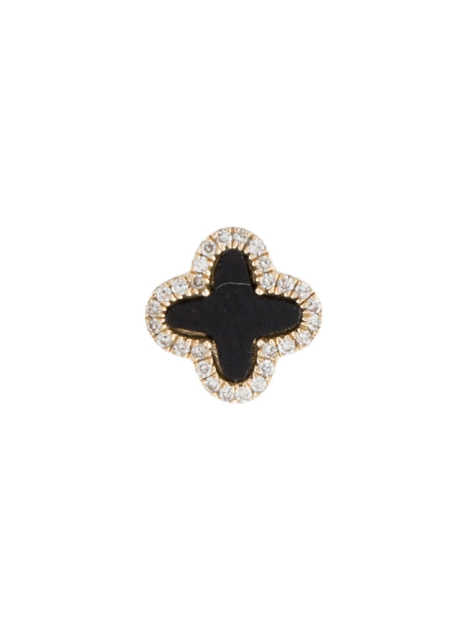 Adina Eden 14K Onyx & Diamond Clover Single Stud Earrings