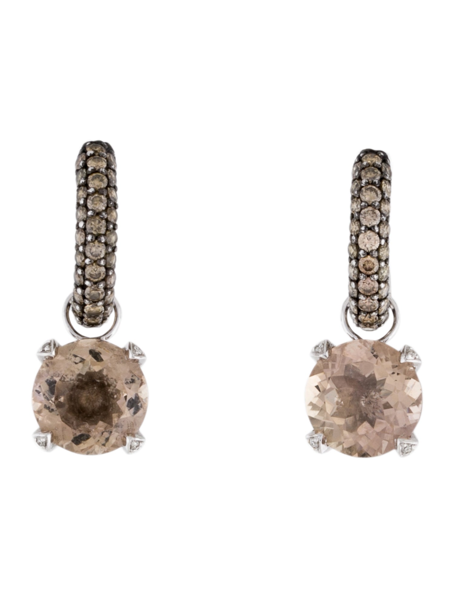 Adamas 18K Diamond & Smokey Quartz Charm Huggie Earrings