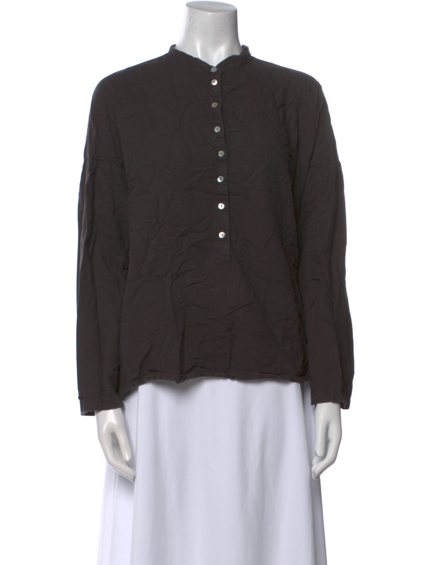 Album di Famiglia Mock Neck Long Sleeve Button-Up Top