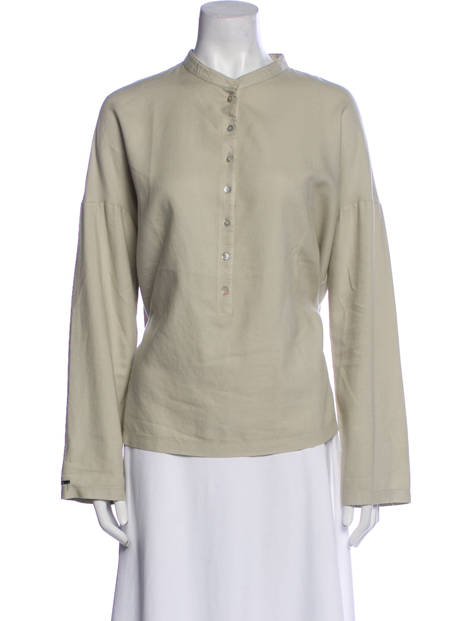 Album di Famiglia Mock Neck Long Sleeve Button-Up Top