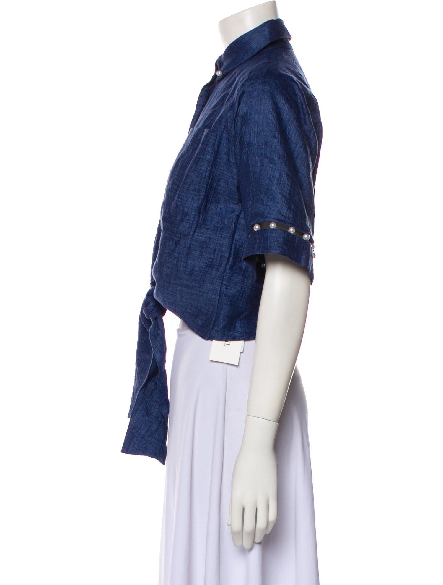 Adam Selman Linen Short Sleeve Crop Top