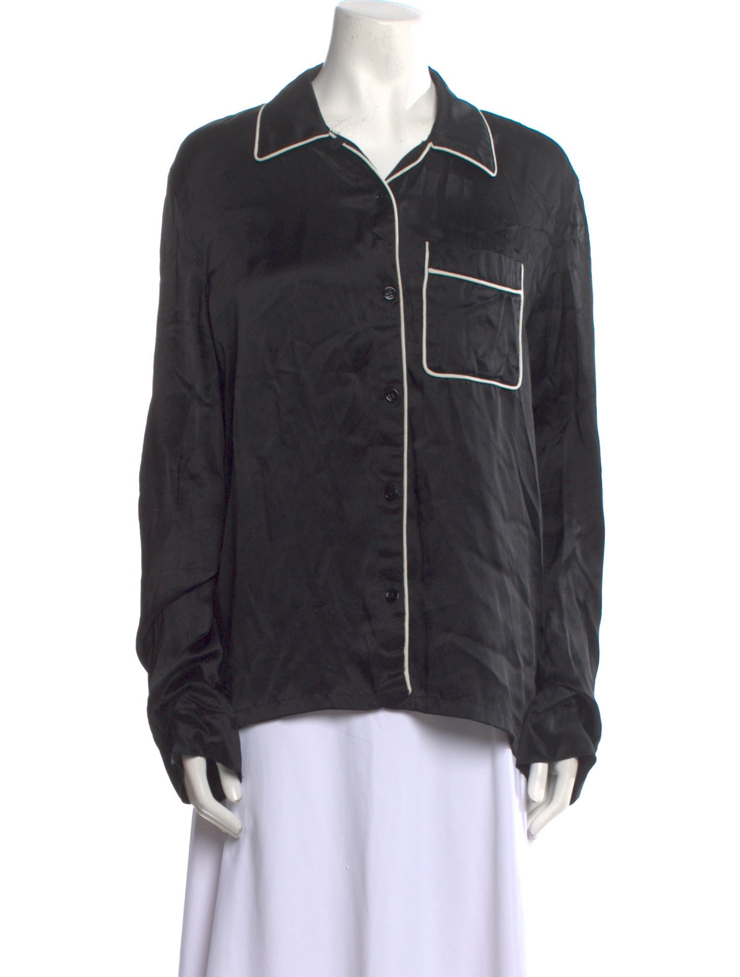 Adam Selman Silk Long Sleeve Button-Up Top