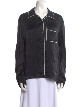 Adam Selman Silk Long Sleeve Button-Up Top