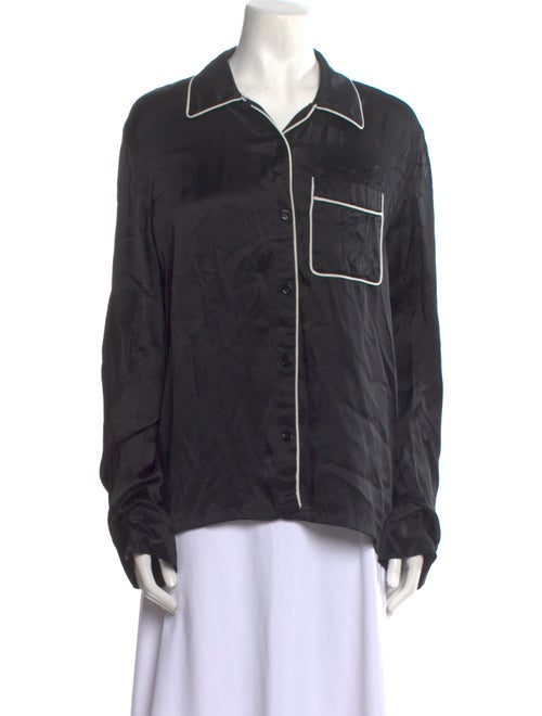 Adam Selman Silk Long Sleeve Button-Up Top