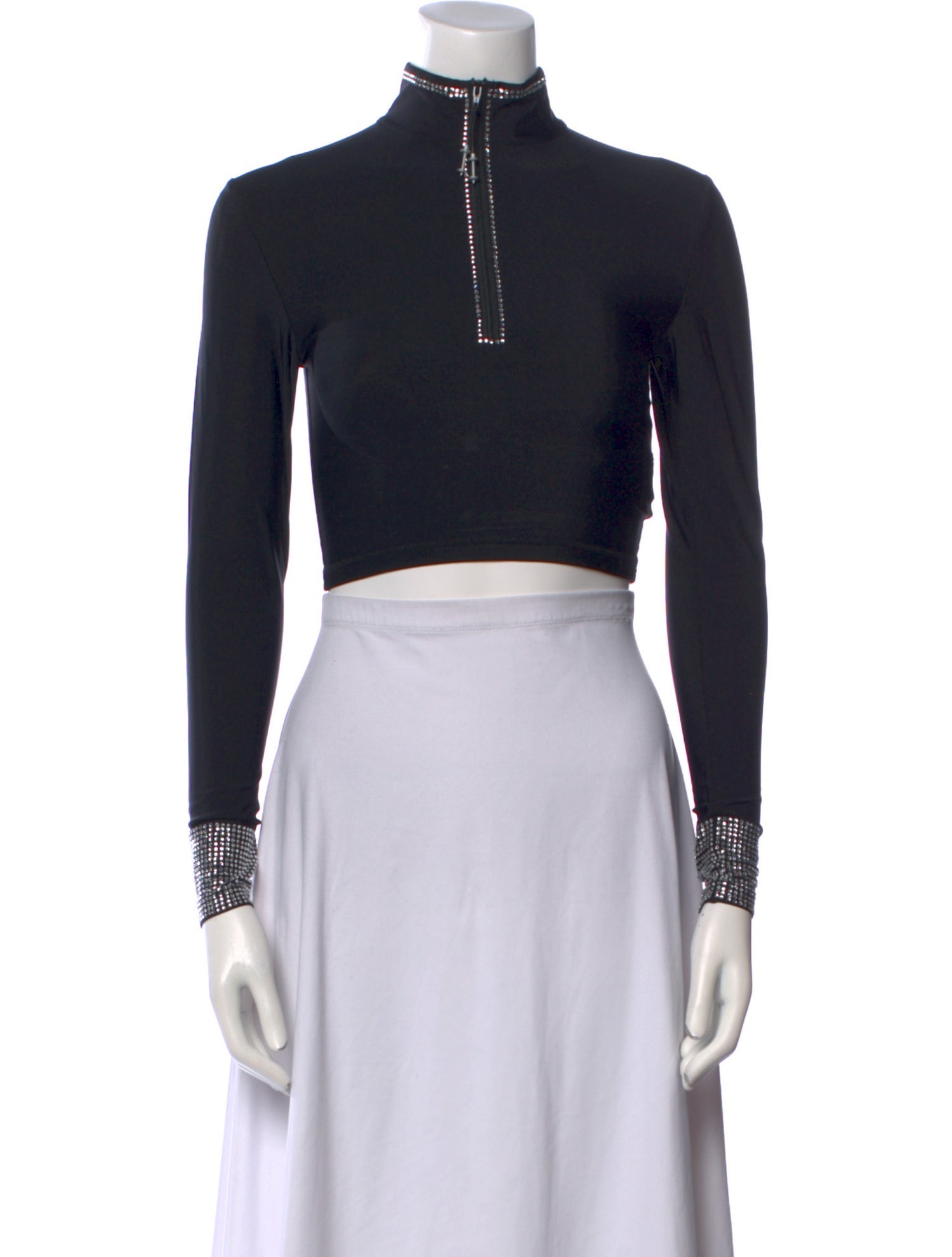 Adam Selman Mock Neck Long Sleeve Crop Top