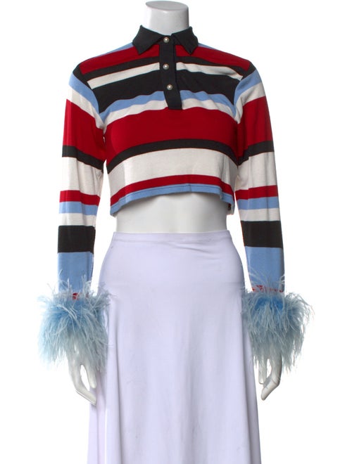 Adam Selman Striped Mock Neck Crop Top