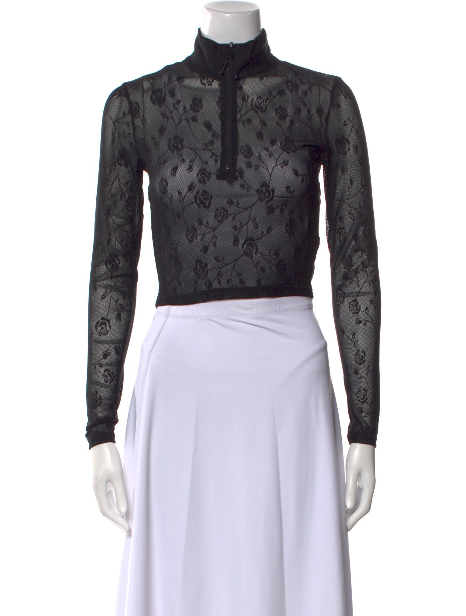 Adam Selman Lace Pattern Mock Neck Crop Top