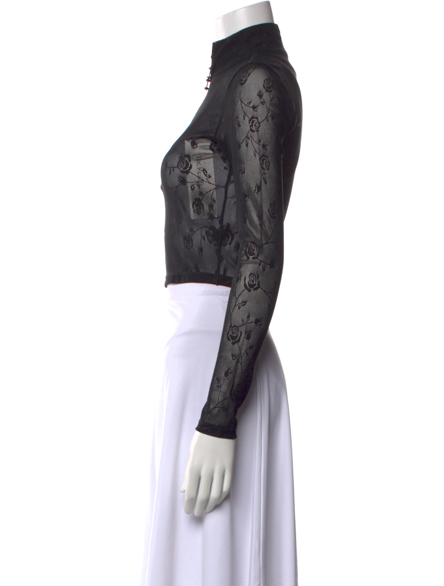 Adam Selman Lace Pattern Mock Neck Crop Top