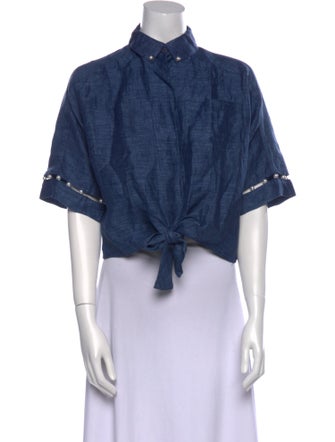 Adam Selman Linen Mock Neck Crop Top