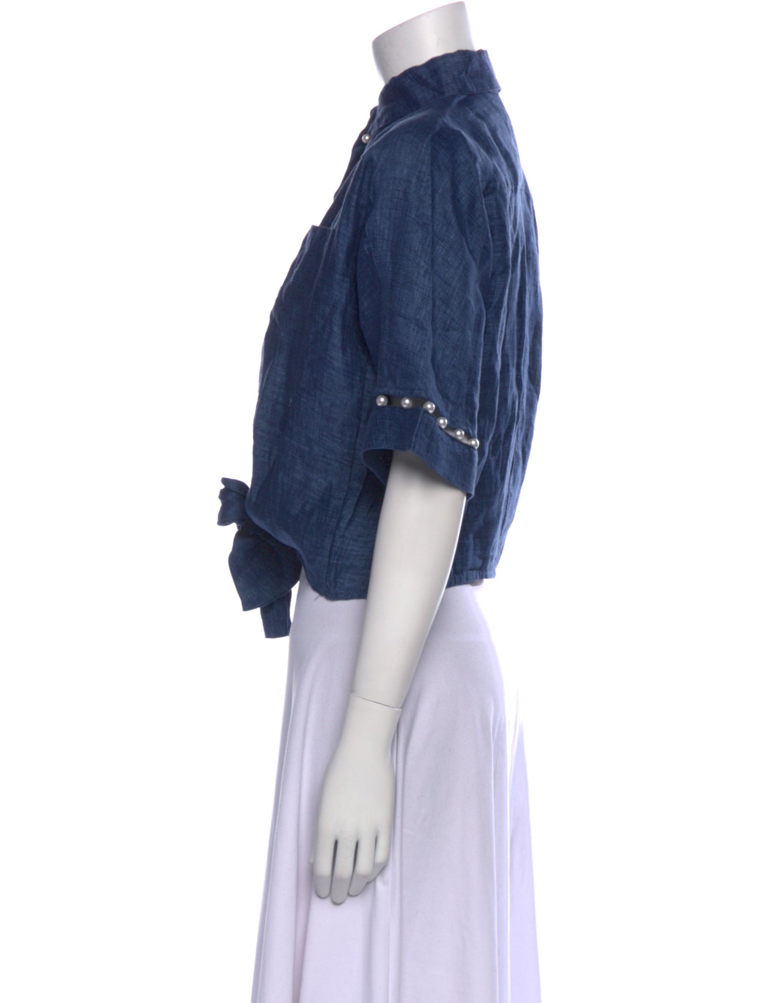 Adam Selman Linen Mock Neck Crop Top