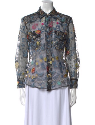 Adam Selman Lace Pattern Long Sleeve Button-Up Top