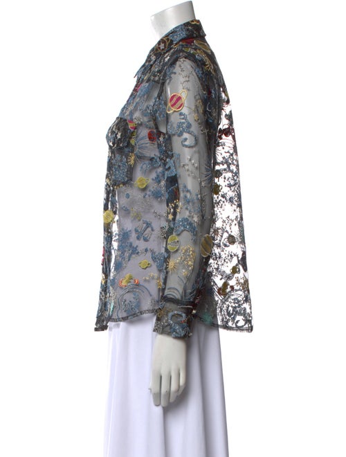 Adam Selman Lace Pattern Long Sleeve Button-Up Top