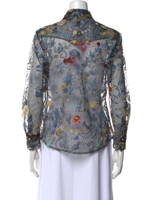 Adam Selman Lace Pattern Long Sleeve Button-Up Top