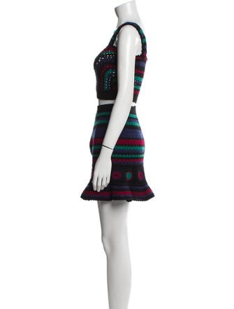 Adam Selman Wool Colorblock Pattern Skirt Set