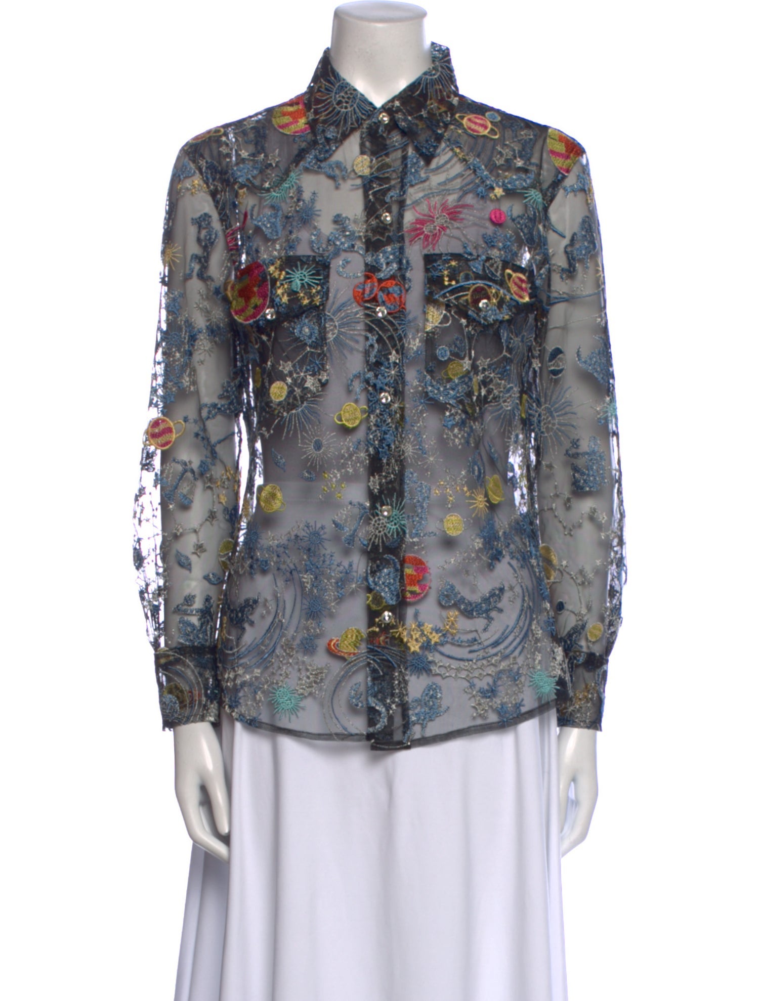 Adam Selman Floral Print Long Sleeve Blouse