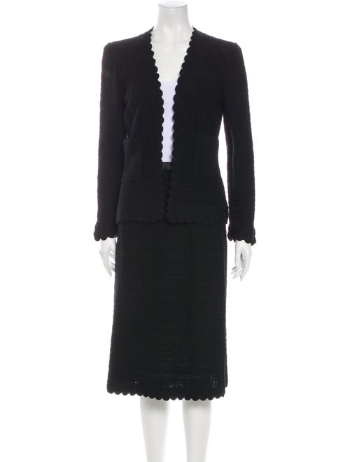 Adolfo Wool Scalloped Accent Skirt Suit Wool