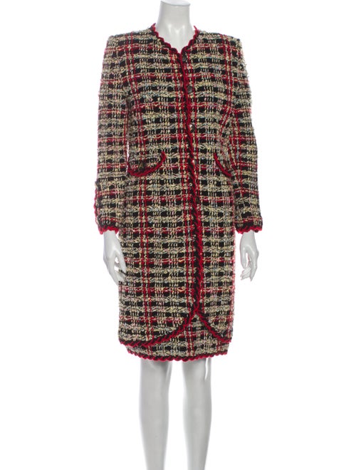 Adolfo Tweed Pattern Skirt Suit Black