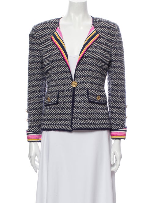 Adolfo Printed Blazer Blue