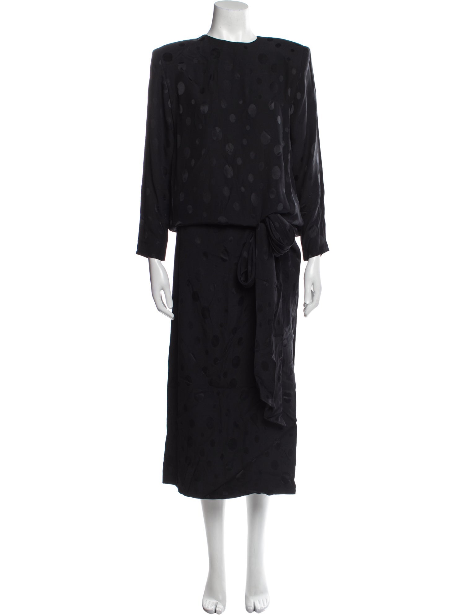 Adolfo Polka Dot Print Long Dress